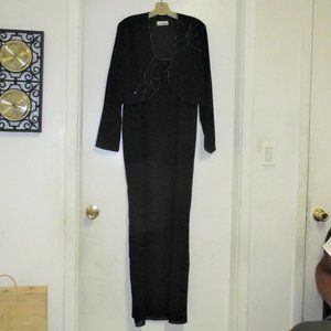 Gown & Jacket Set-"AfterDark" Black High Slit Gown & Bolero Jacket-Fluted Beads